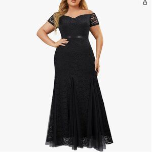 Miusol Plus Size Formal Off Shoulder Floral Lace Mermaid Maxi Dress (Black, 3XL)